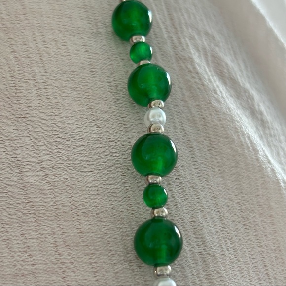 JADE / PEARL/SILVER BEADED EVERYDAY NECKLACE. MARKED 925. - Picture 11 of 15